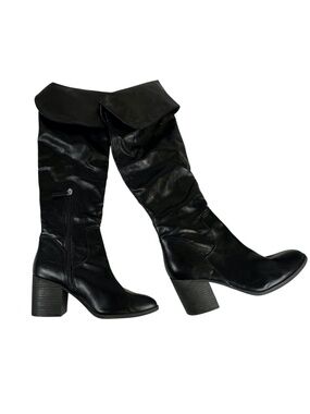 Banana Republic Luke Black Faux Leather Over The Knee Fold Over Boots Size 9M